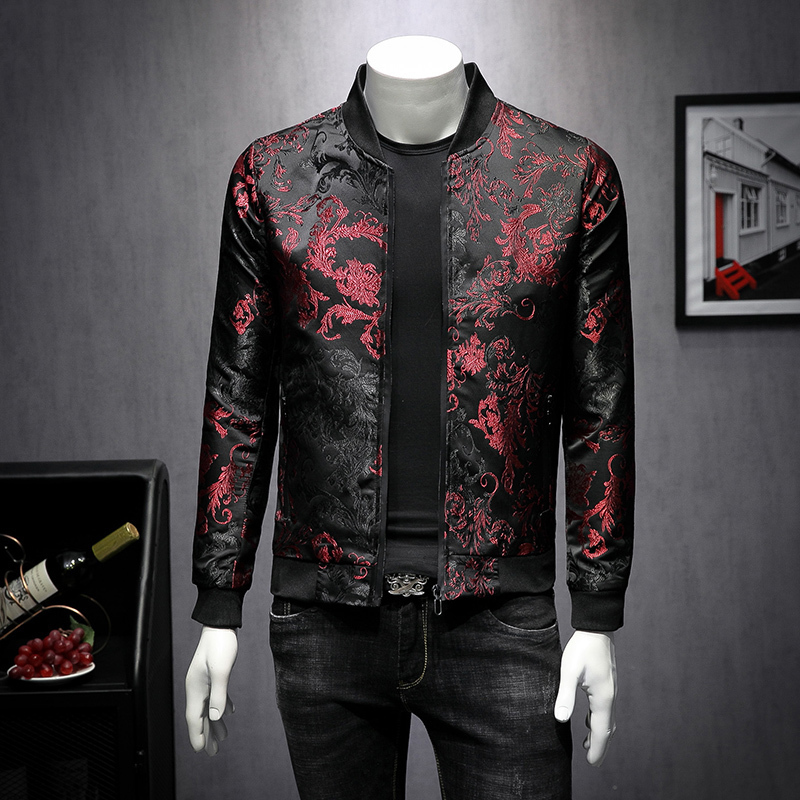 

2020 Autumn Paisley Floral the Men of Vintage Business Bomber Jacket Man Y4lq, Black and white.