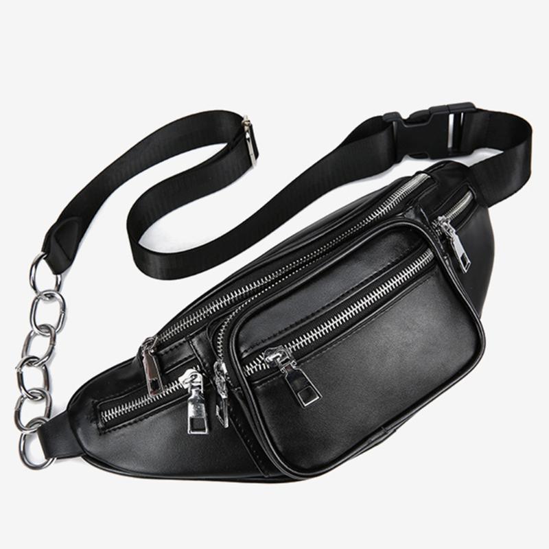 

New Women Cross-border pockets Waist Bag Multifunction Men Waist Fashion Leather Phone backpack Small Belt female shoulder bags, Black