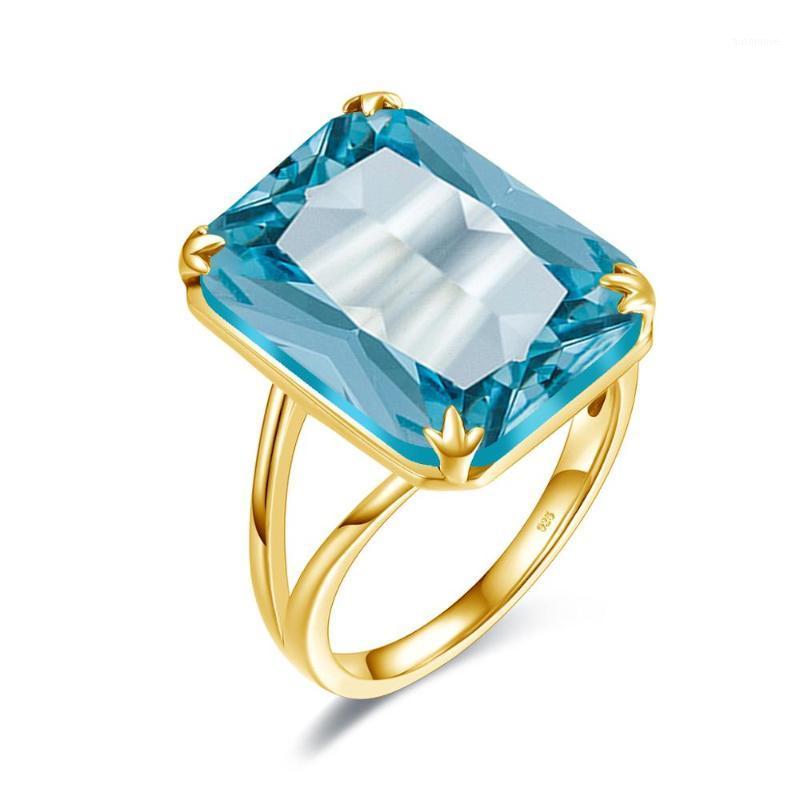 

Szjinao Sky Blue Aquamarine Ring Handmade Carve Gold Rings For Women Rectangle Gemstone Viking 100% 925 Solid Silver Jewellery1