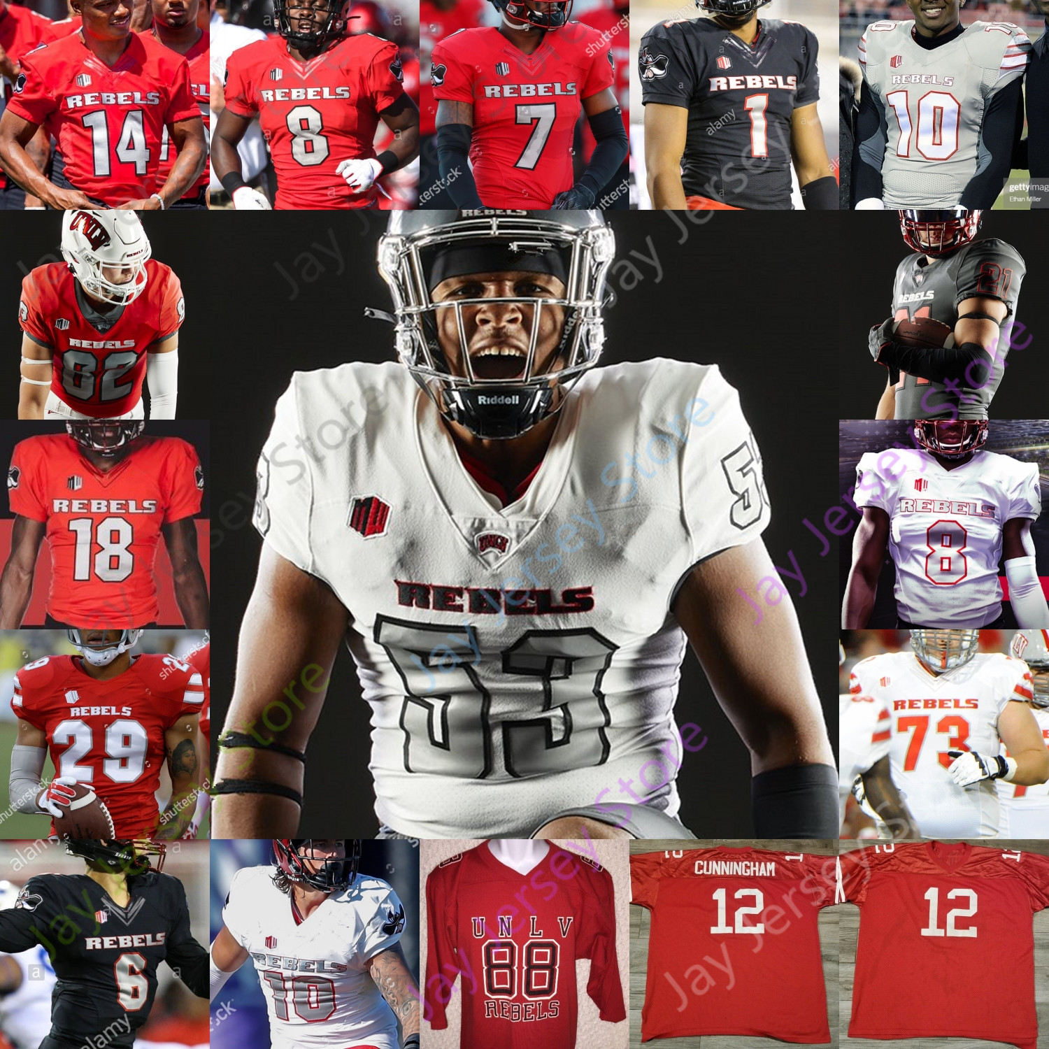 

UNLV Rebels Football Jersey NCAA College Randall Cunningham Kenyon Oblad Charles Williams Randal Grimes Jenkins Magyar Gilliam Williams, Red ii