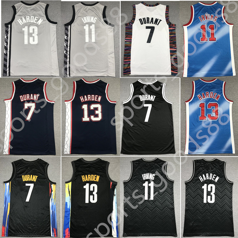 

13 Harden 7 Durant Kevin Basketball Jersey Irving 11 Kyrie Mens T-shirt Brooklyns City 75th Anniversary Net Black Blue Uniform 2022 New Season, Colour 3