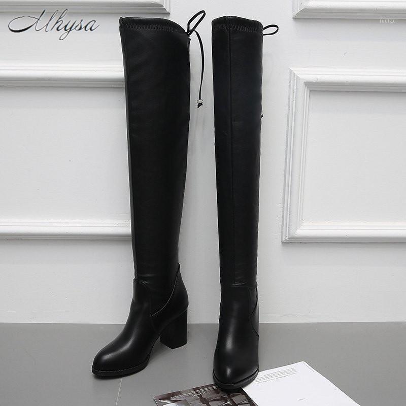 

2020 New Winter Women's Fashion Slip-on Square-heel Over-the-knee Boots Round-toe High-heeled PU Women's Boots Zapatos De Mujer1, Black single