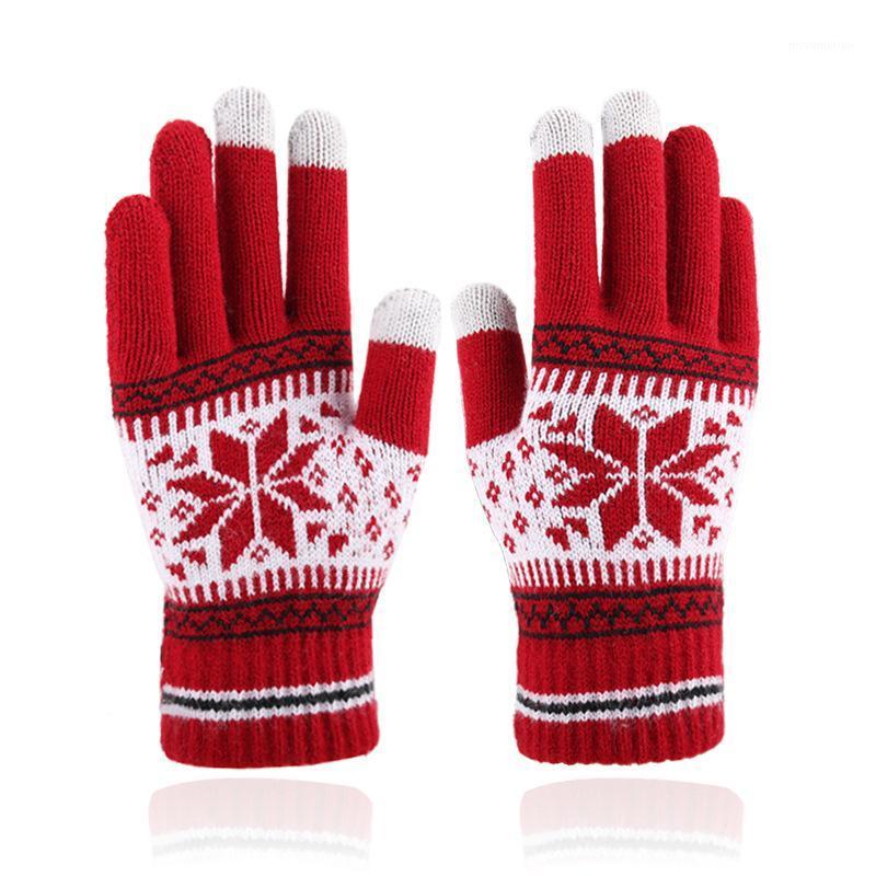 

Autumn and Winter touch screen gloves men's and women's fashion snowflake finger brushed thickened knitted warm gloves1