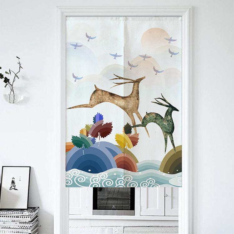 

elk Home Digital printed cotton curtain Fabric partition curtain kitchen bathroom Free gift rod, Half open