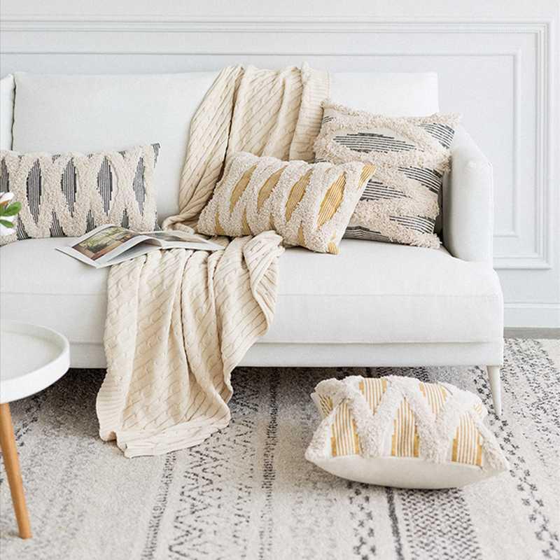 

Home Decor Handmade Embroidery Pillow Cover Grey Morocco Cushion Cover Yellow Geometric Pillow Case Sham 30x50cm/45x45cm1