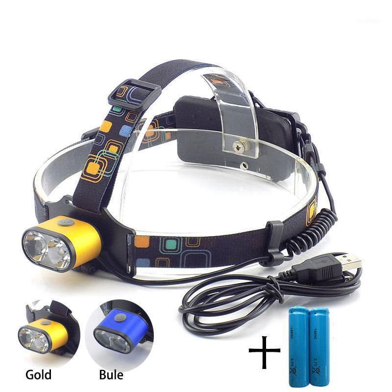 

powerful Dual T6 LED Headlamp Head Torch Lamp Light Camping Headlight White LED lights Rechargeable Lanterna 186501