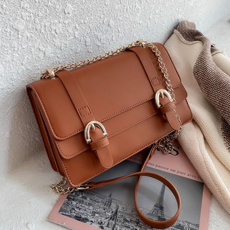 

Chain Design PU Leather Flap Crossbody Bags for Women 2021 Fashion Shoulder Handbags Trend Solid Color Hand Bags Women Purses, Black