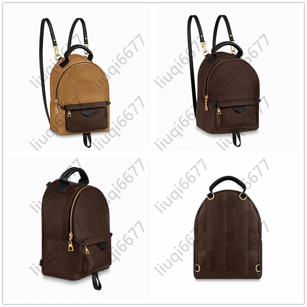 

High Quality Fashion Leather Mini size School Bags Brown flower grid Women and Children Backpack Style Springs Lady Travel Outdoor Bag 4colors, With dust bag