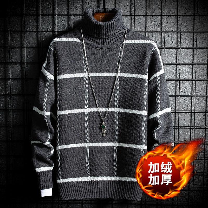 

New plush and thickened high neck sweater casual bottoming Shirt Youth trend knitwear, Black