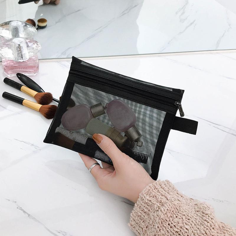 

Organizer Transparent Mesh Fashion Wash Women Zipper Multifunction Makeup Black Travel Storage Cosmetic Bag Toiletry Portable1