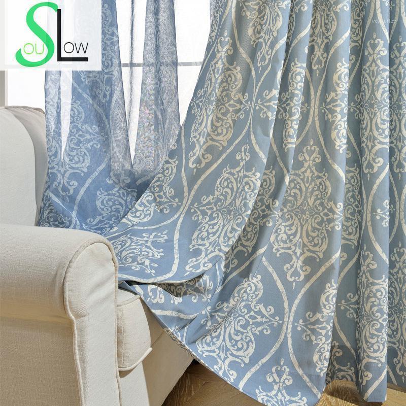 

Slow Soul Blue Youth Wave Fleeting Modern Minimalist Chinese Curtain Floral Curtains Cortina For Living Room Kitchen Bedroom1, Tulle