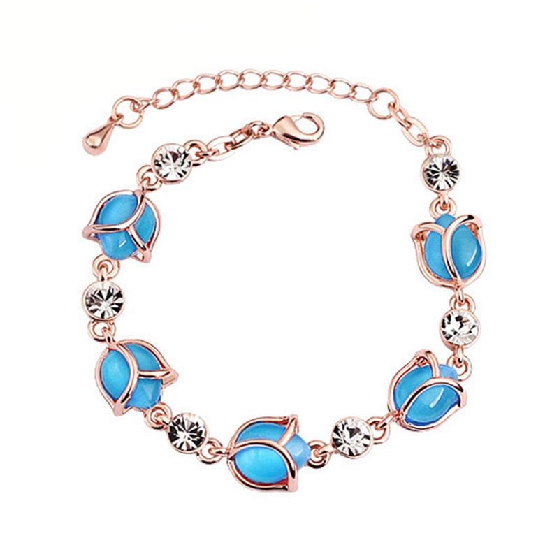 

Europe And America Classic Flower Bracelets For Women Vintage Opal Bracelet Fashion Gold Color Round Crystal Party Jewelry