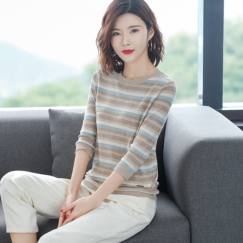 

2021 New Woman Striped Sweaters Fashion Cashmere and Wool Knitted Autumn Hot Sale Ladies Jumpers Warm Woolen Knit Cloth Rlhr, As picture1