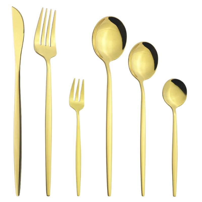 

6Pcs/Set Gold Cutlery Set Knife Cake Fork Dessert Coffee Spoon Dinnerware Flatware Set Stainless Steel Silverware Home Tableware