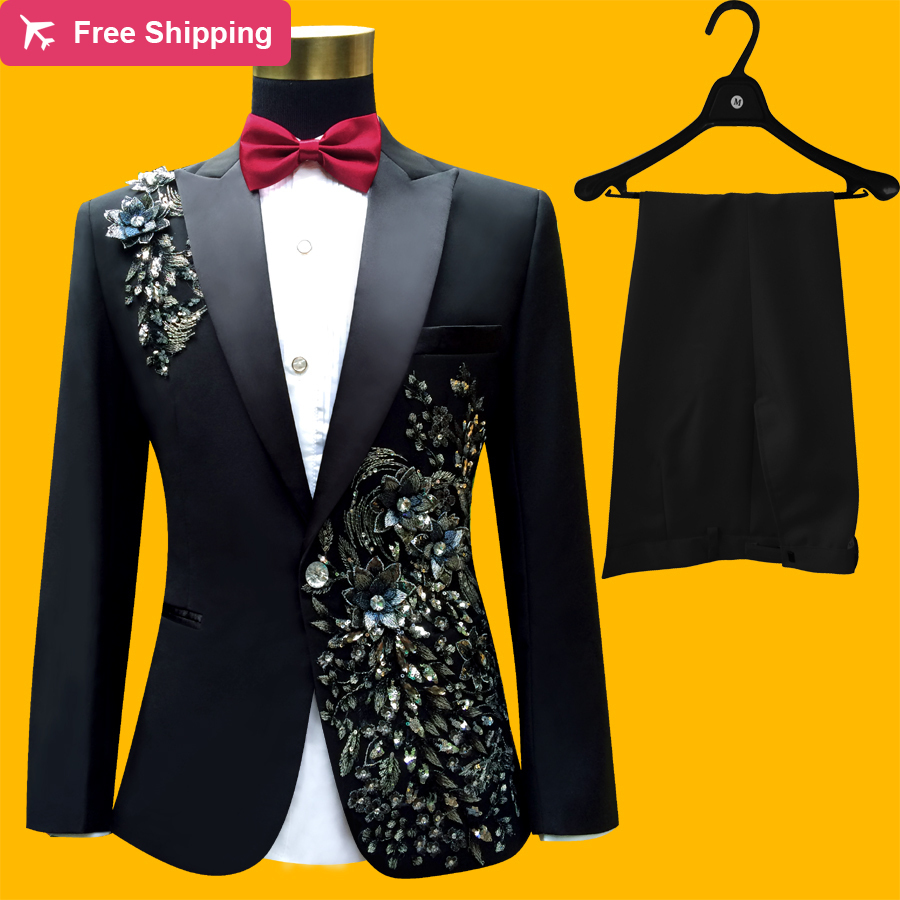 

2020 Finish Heavy Male Bills Wedding Suits Paillette Dj Stage Event Homme Fine Suit Nkbb, White pink