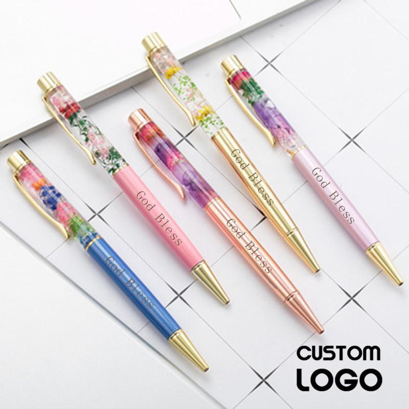 

1pc Creative Eternal Flower Ballpoint Pen Metal Crystal Ballpoint Pens Student Stationery Office Pen Lettering Custom Logo1, Pink