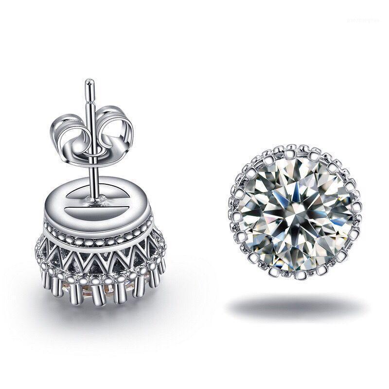 

Stud MxGxFam Crown White CZ Earrings For Beauty Women Daily Dress Single + Cubic Zircon 8mm Fashion Jewelry Gold Color, Golden;silver