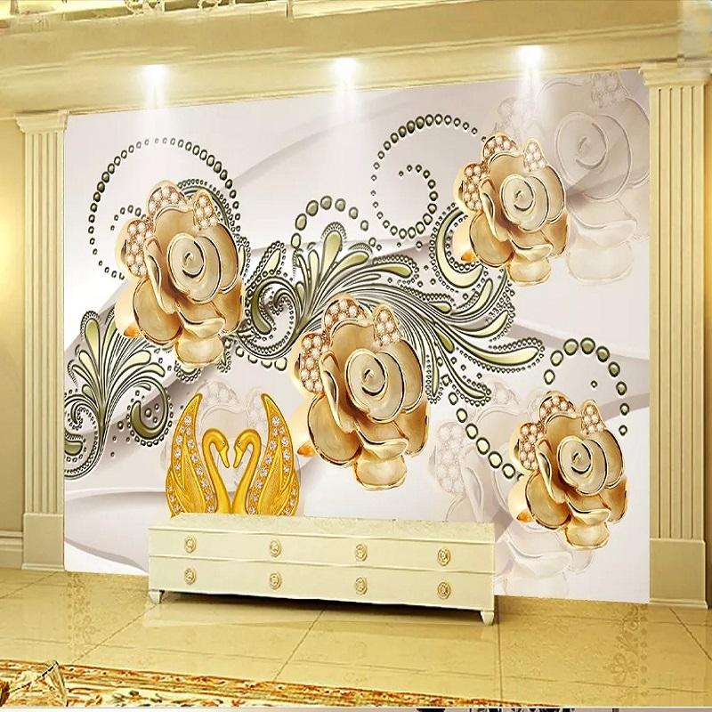 

New Custom 3D Large Mural Wallpaper Three-dimensional jewelry rose children's room TV Background living Bedroom, As show