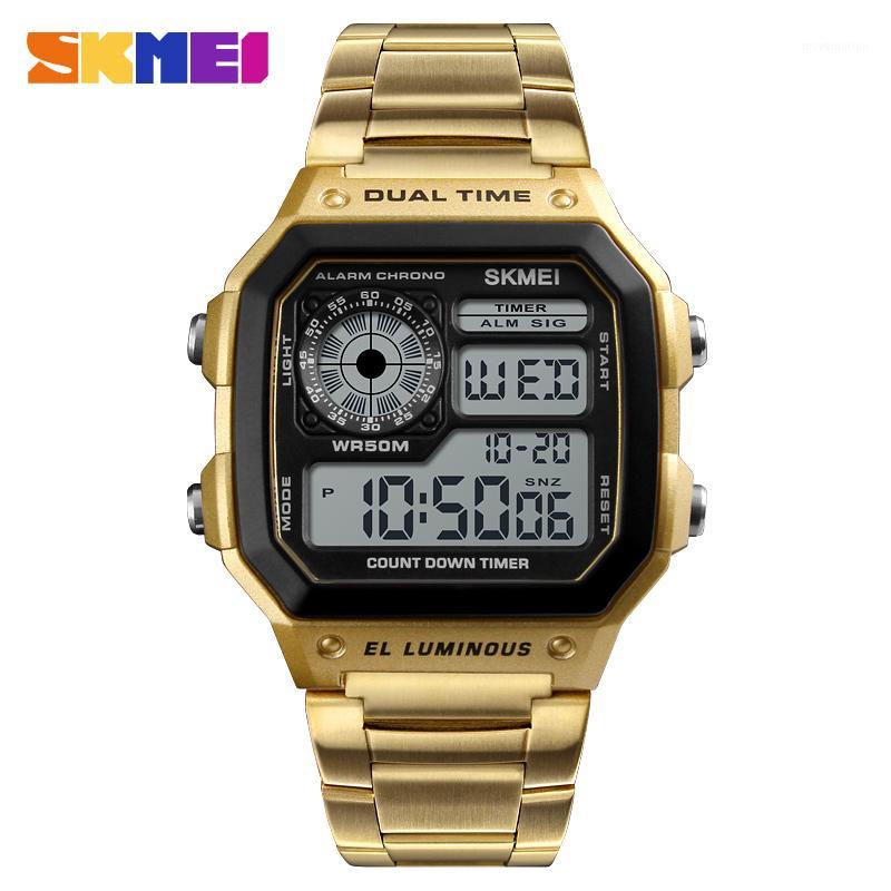 

SKMEI Gold Men's Watches Stainless Steel Fashion Casual Waterproof Digital Men Watch Sports Clock Man Relogio1