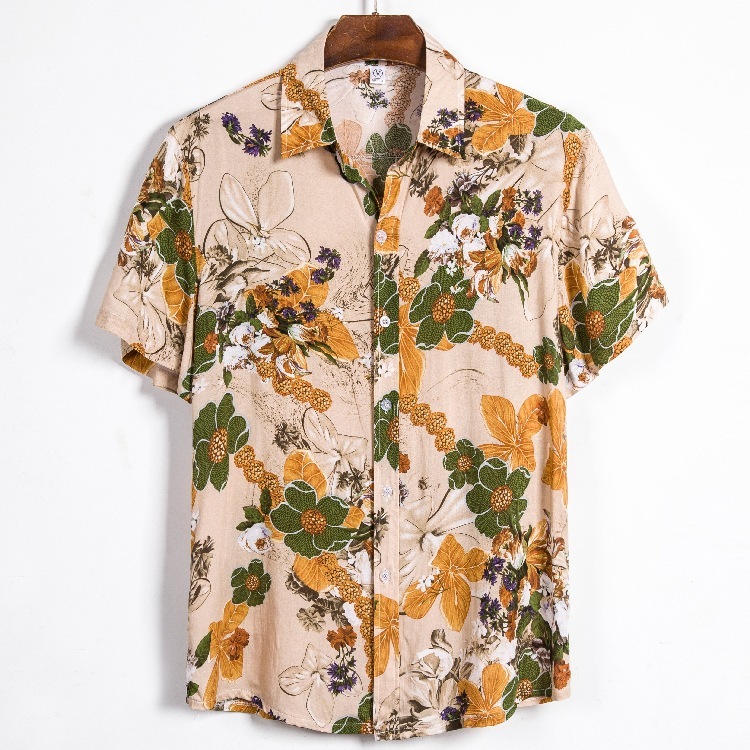 

2021 Short Summer Floral Sleeve Hawaii Men's Casual Vacation Big Man's Shirt Wear Q1dm, Red