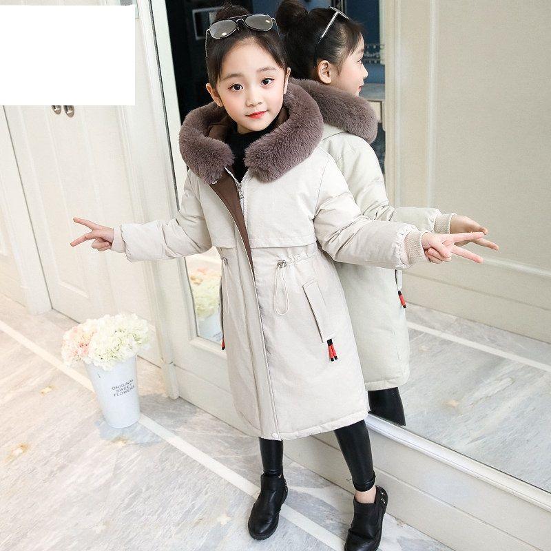 

2020 new Fashion Children Winter Down cotton Jacket Girl clothes Warm Clothing Kids Thick Parka Hooded Long Coat Outerwear 4-14Y, Black