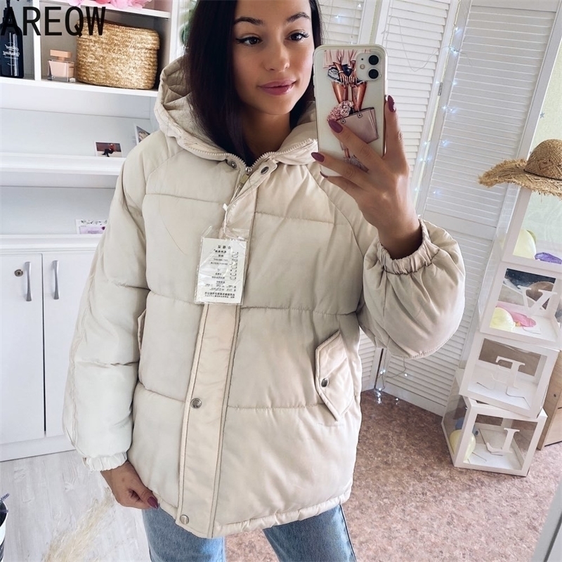 

Womens Coats Autumn Winter New Korean Hooded Coat Thick Quilted Cotton Parkas Oversized Jacket Female Ins Fashion 201127, Yellow