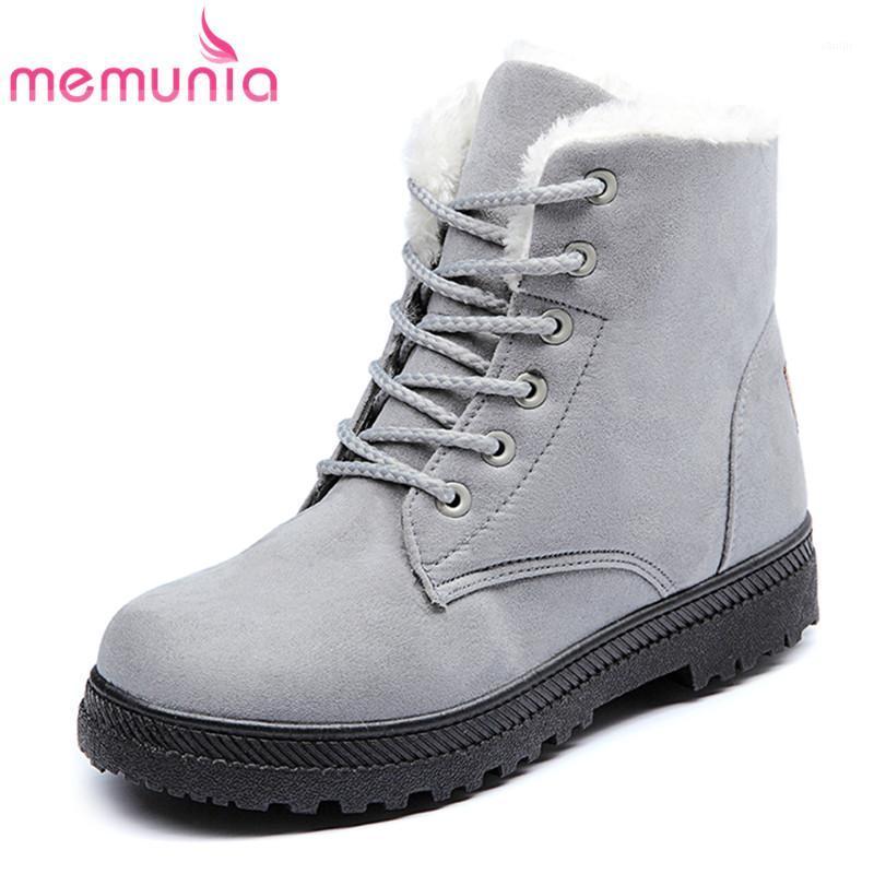 

MEMUNIA Plus size 34-44 New thick fur warm snow boots women flock lace up platform shoes ladies ankle boots russia winter botas1, Black