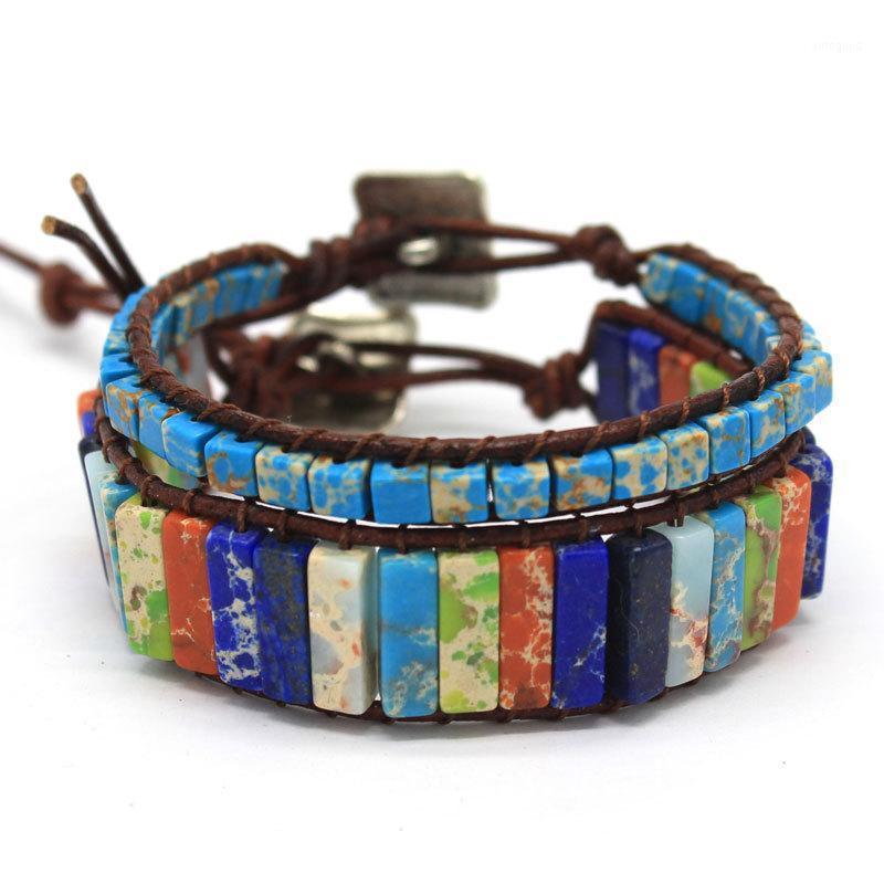 

Charm Bracelets Natural Stone Hand-woven Bracelet Boho Eco-friendly Leather Rope Colorful Chakra Couple Energy Men And Women Jewelry1