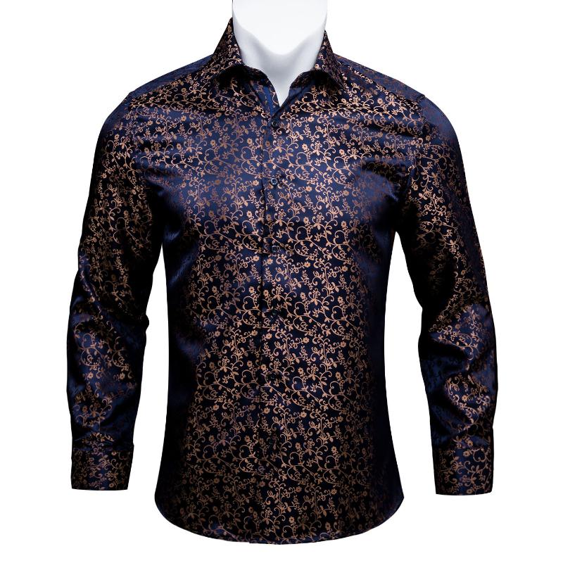 

Men' Casual Shirts Barry.Wang Brand Floral Soft Silk Shirt Men Long Sleeve White Black Purple Spring Autumn Dress Outwear Party Male, Cy-0009