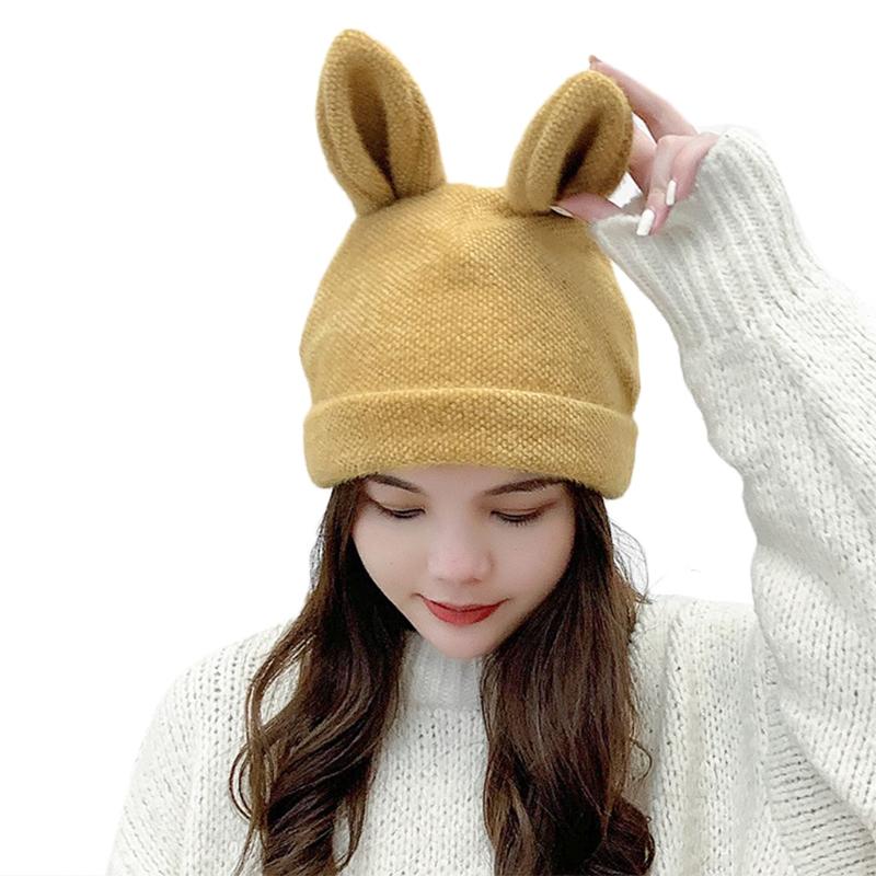 

Women Winter Knit Beanie Hat Ears Solid Color Outdoor Stretchy Ski Skullies Cap Ear Warmer Photo Props, Pink