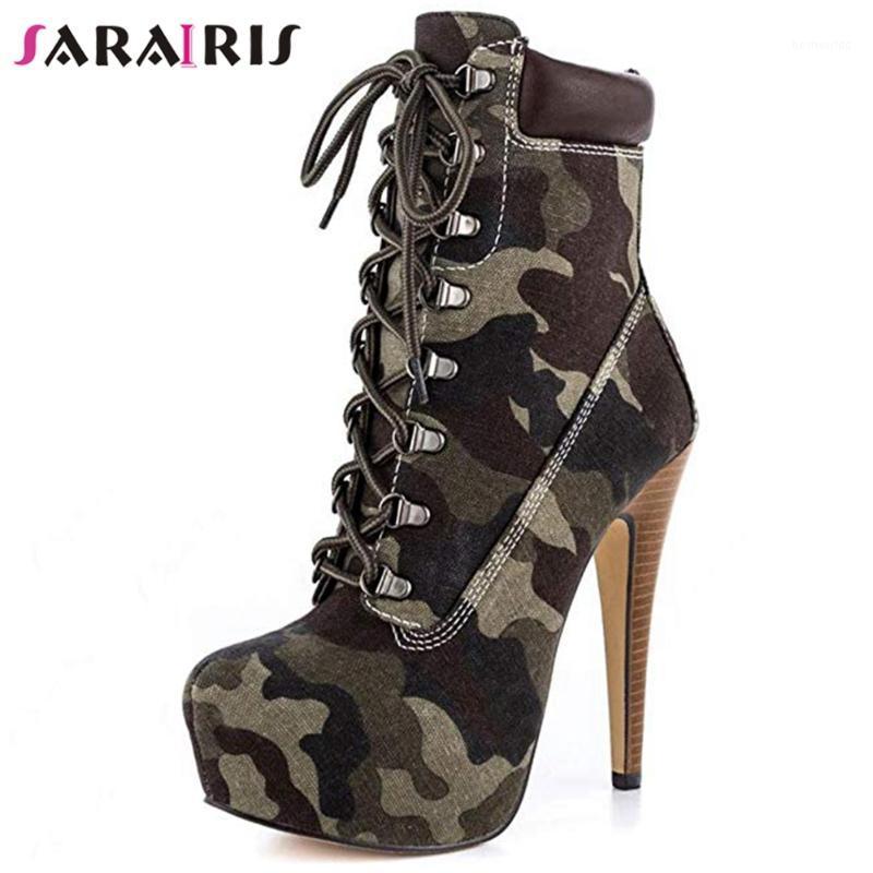 

SARAIRIS Plus Size 34-46 New Fashion Female Ankle Boots Lace Up Thin High Heels Cross Tied Boots Women Autumn Party Shoes Woman1, Brown
