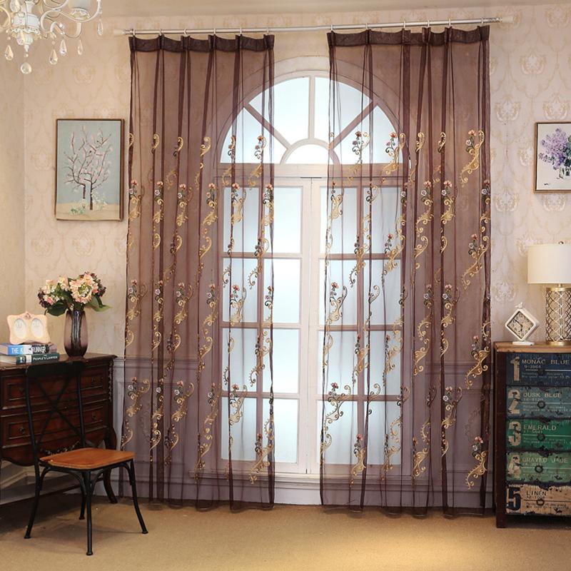 

Countryside High-grade Voile Curtain Sheer Pastoral Flower Embroidery Romantic Tulle Curtains Custom for Cafe and Living Room, Blue