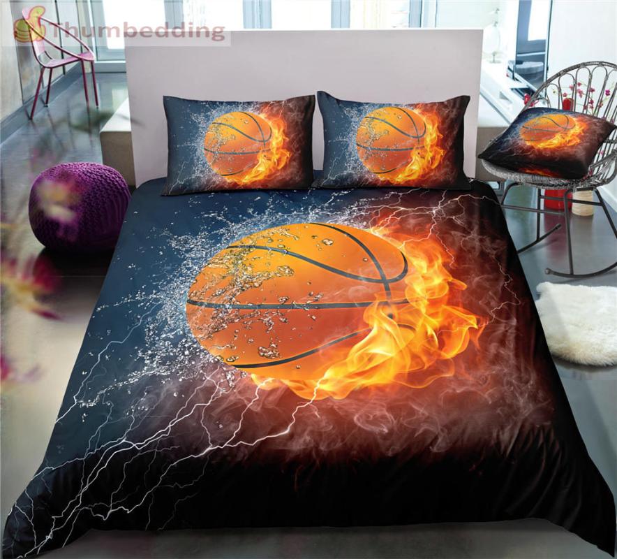 

Thumbedding Dropship Water Firing Basketball Print Bedding Sets Full 3D Sport Duvet Cover Set High Quality Designed Bed Set 3pcs, Black