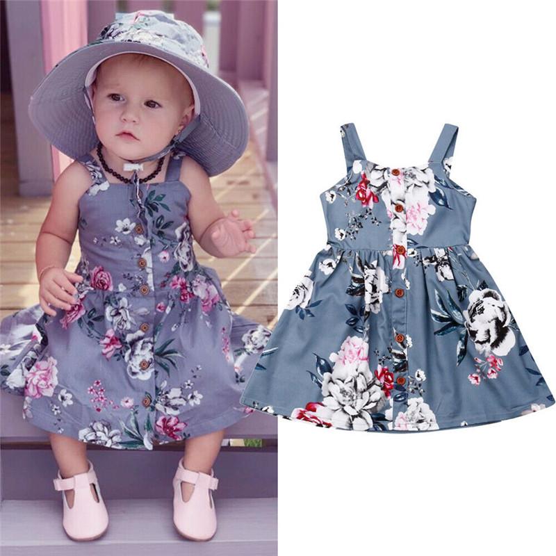 

1-4Y Toddler Kid Baby Girls Dress Summer Strap Sleeveless Bow Floral Princess Party Pageant Dress Sundress Girl Clothes Outfits, As picture