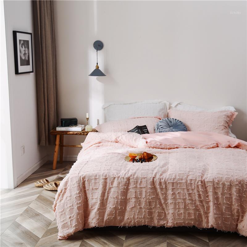 

2020 Luxury 100% Cotton 3D Clipping Lattice Bedding Set Breathable Duvet Cover Sets Bed Sheet Pillowcases Queen King Size 4Pcs1, Mc1