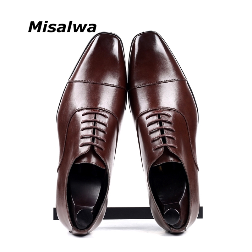 

Misalwa Cap-toe Classic Men Dress Shoes Wing-tip Derby PU Leather Big Size -46 3.5CM Heel Elegant Suit Business Formal Oxfords 201215, Brown