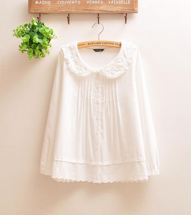 

Spring and Autumn Women's New Sweet Baby Shirt Japanese Puff Sleeve Lace Doll Collar Loose White Shirt
