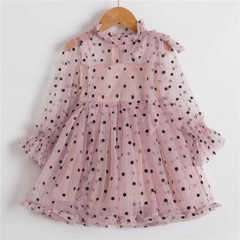 

Kids Dresses Girls Long Sleeve Cute Mesh Princess Dress Polka Dot Pattern Spring Summer Children Clothing New Year Party Costume1, Pink