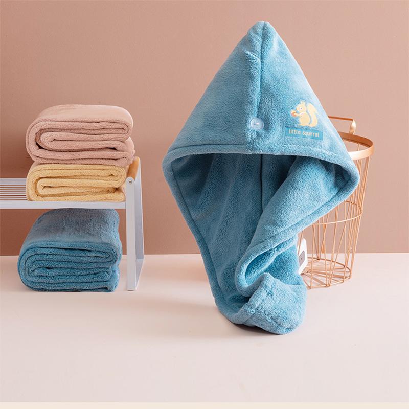 

1/2/3 PCS Double Hair Drying Hat Microfiber Fabric Quick-dry Hair Towel Cap Hat Bath Super Absorption Turban Dry Cap, Squirrel