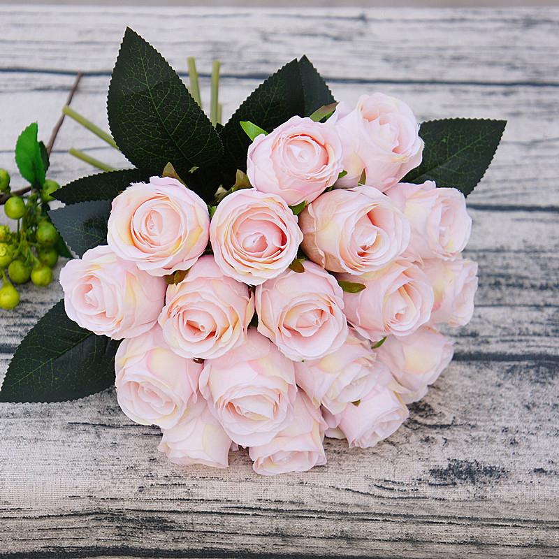 

18Heads Artificial Silk Rose Flowers Bouquet Decorative Flowers Wedding Xmas Party Bridal fake flores fleur Living room decor, Style 6