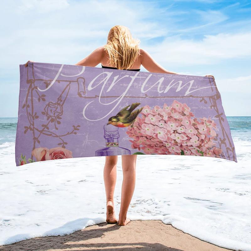 

Vintage Rose Flower Bird Purple Bath Towel Swimming Quick-Dry Bath Towel Bathroom Accessories Microfiber Beach Towels, As pic