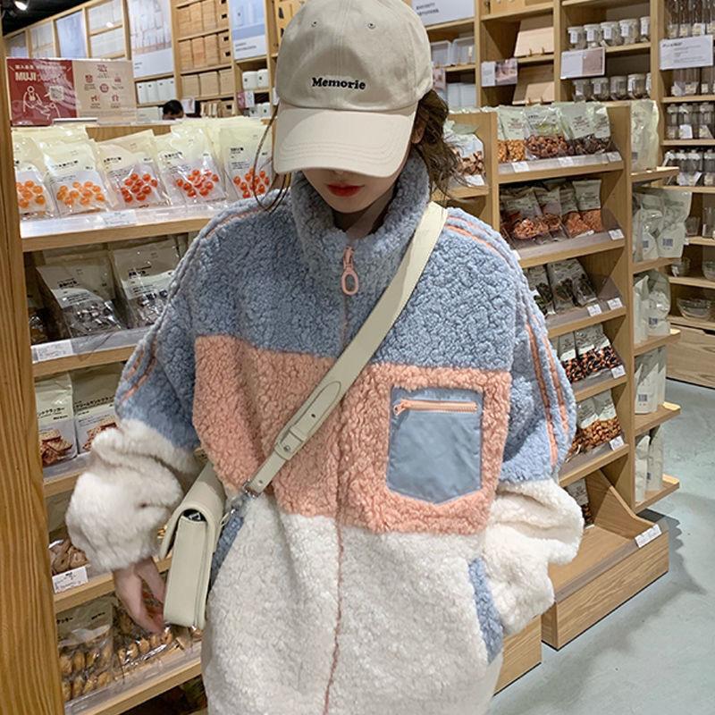 

Winter 2020 Casual Faux Fur Patchwork Confortable Coat Feminine Korean Zipper Loose Jacket For Women, As pictures