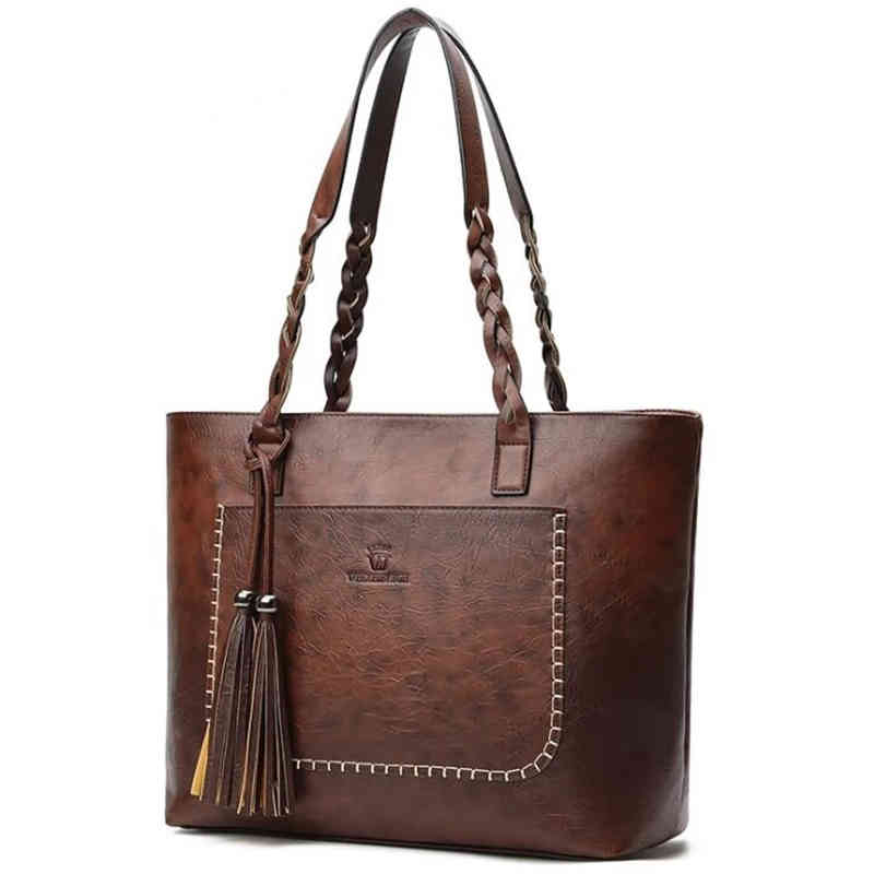 

Evening Bags grande capacidade causal sacos de ombro para as mulheres queda couro franja bolsa bolsas retro borla shopper tote C9W9, Brown