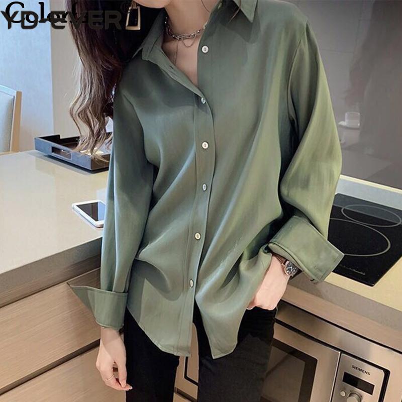 

New Women Blouses Shirts 2021 Autumn Winter Fashion Korean Style Elegant Office Lady Solid White Ladies Tops BL9307, Green