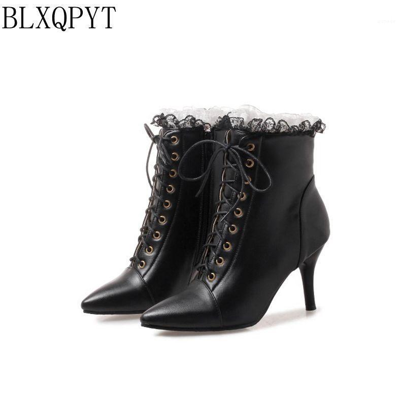 

BLXQPYT New Big Size 32-48 Women Boot Autumn Winter Short Boots Women High Heels Ankle Boots Party Shoes woman 08-211, Black