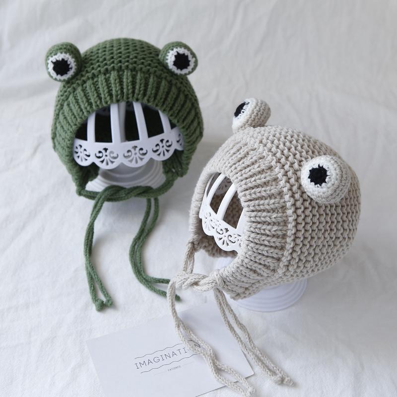 

2021 Girl's Hats Winter with Pompon Cute Frog Hat Crochet Large Knitted for Kids Girls Costume Beanie Christmas Fashion Hats Cap, Gr