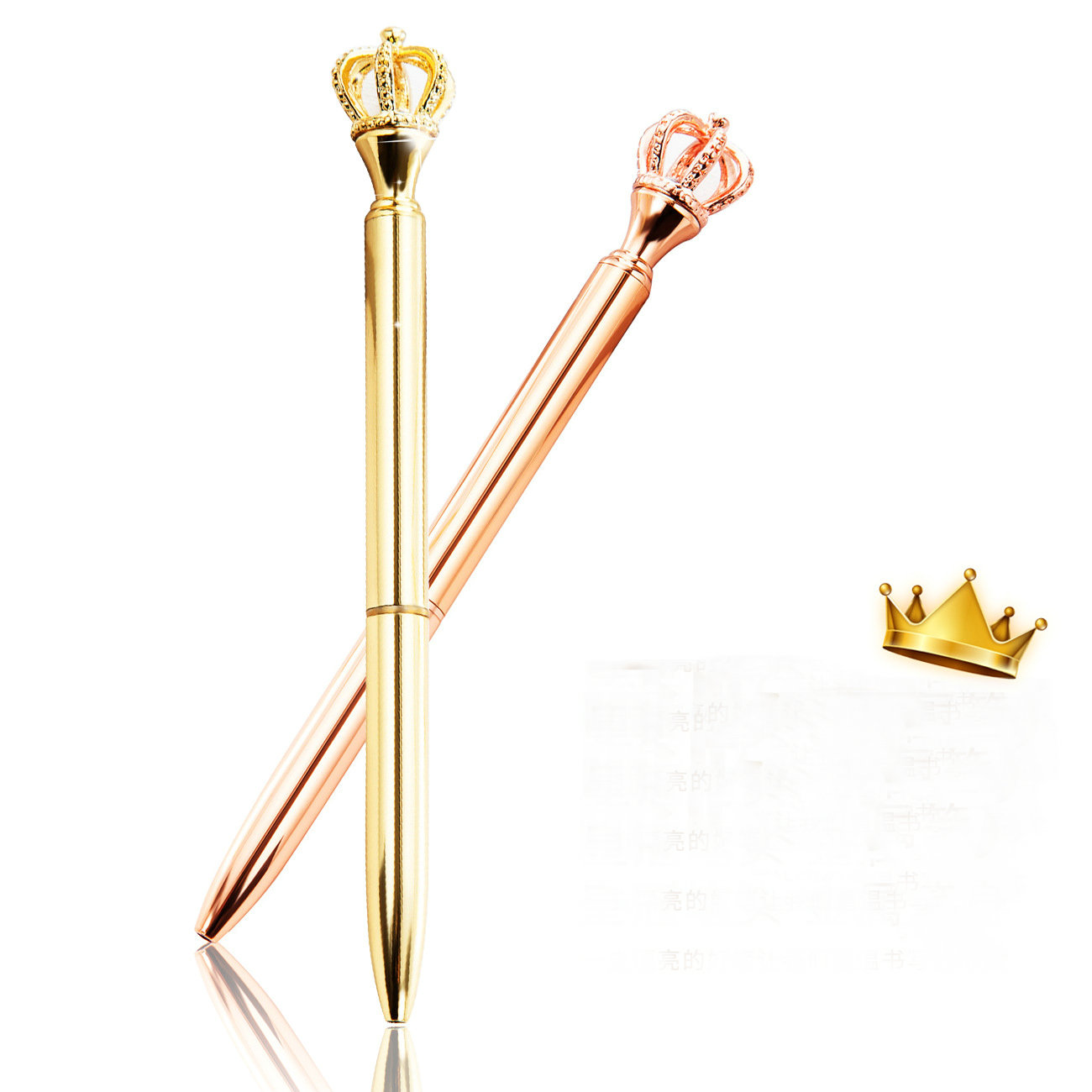 

Hot Selling Beautiful Promotional Luxury Papeleria Cute Sparkle Rose Gold Metal Ball Pen Royal Crown Ballpoint Pen with Custom Logo, 10 colors optional