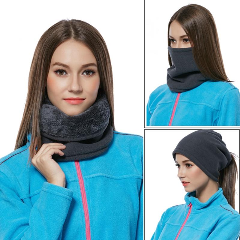 

Doule-layer Winter Warm Outdoor Multifunctional Scarf Thermal Fleece Snood Scarf Neck Gaiter Warmer Beanie Ski Balaclava Hat, Black