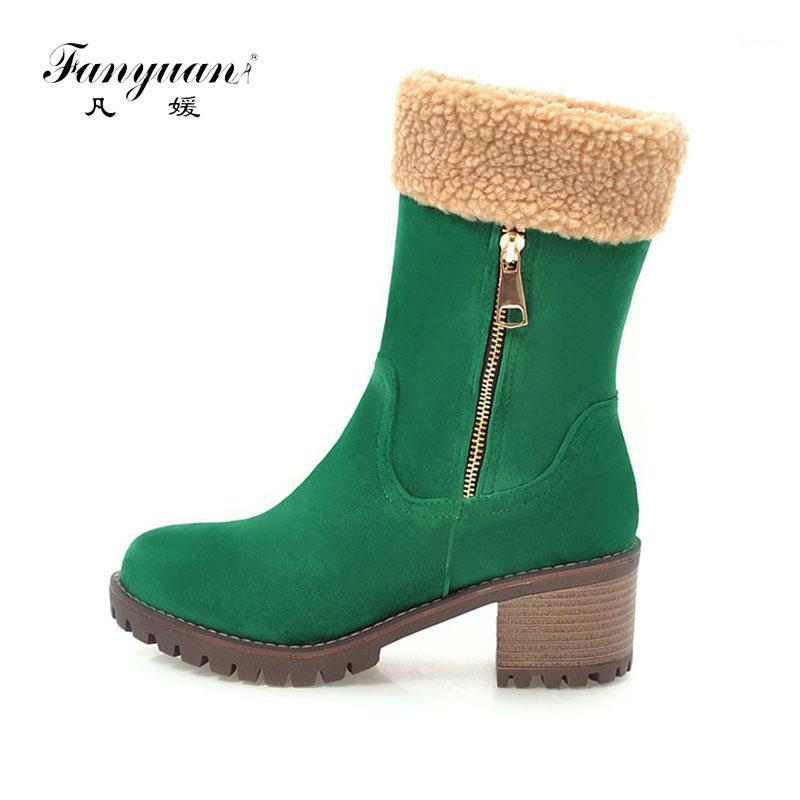 

Fanyuan new fashion thick high heels warm snow boots Slip on fur inside women's ankle boots platform shoes woman 34-431, Black with fur