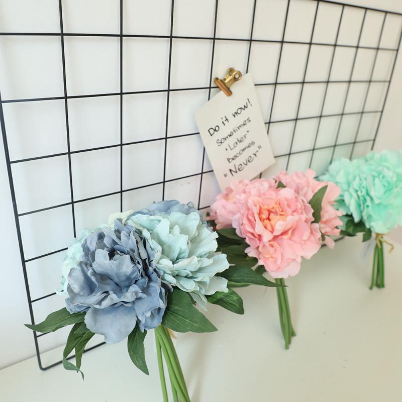 

9 colors 5 heads Artificial Flowers Silk Peony Wedding Decoration DIY Bridal Bouquet Home Decoration Fake Rose Flower, Pink